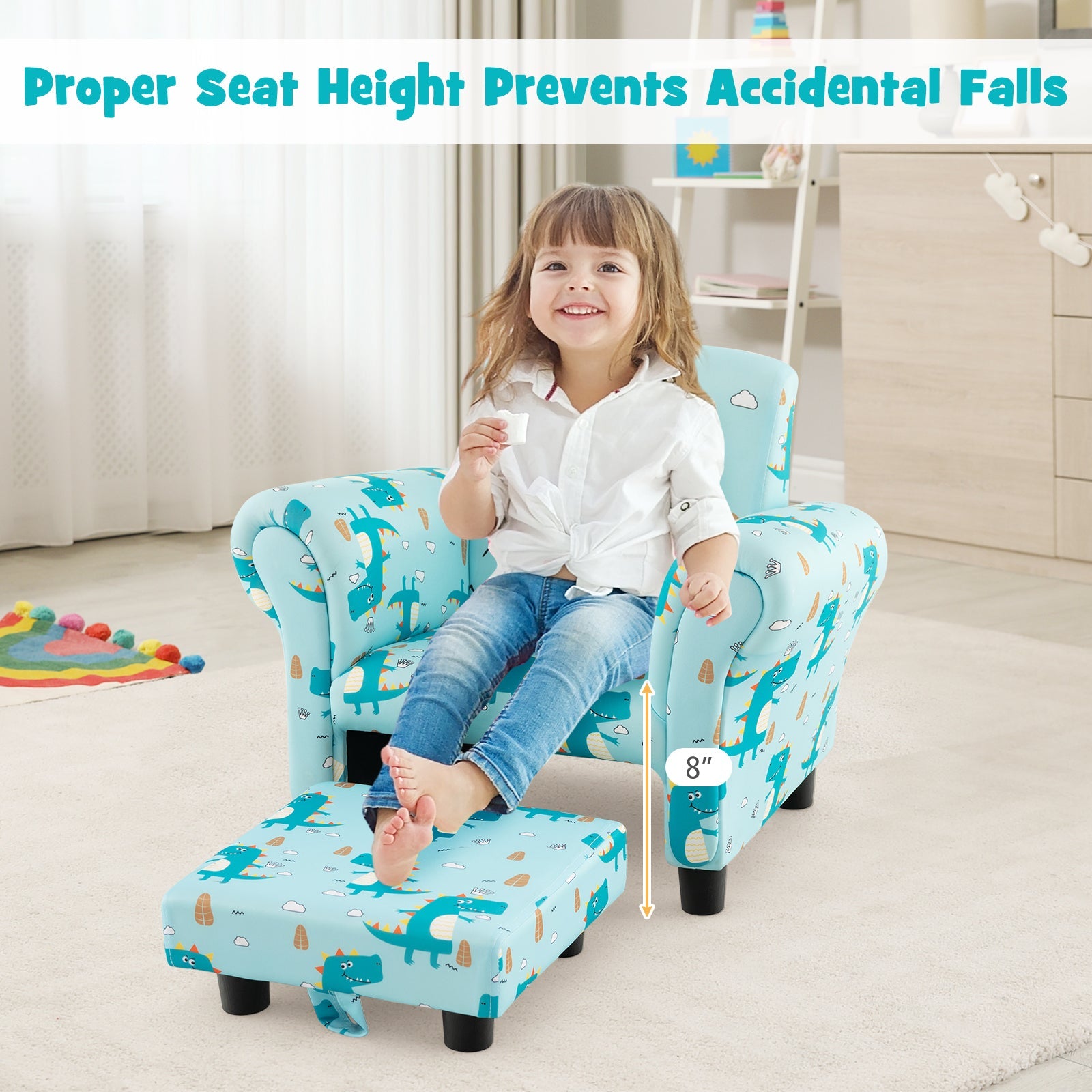 Kids Single Sofa with Cute Patterns Ergonomic Backrest and Armrests