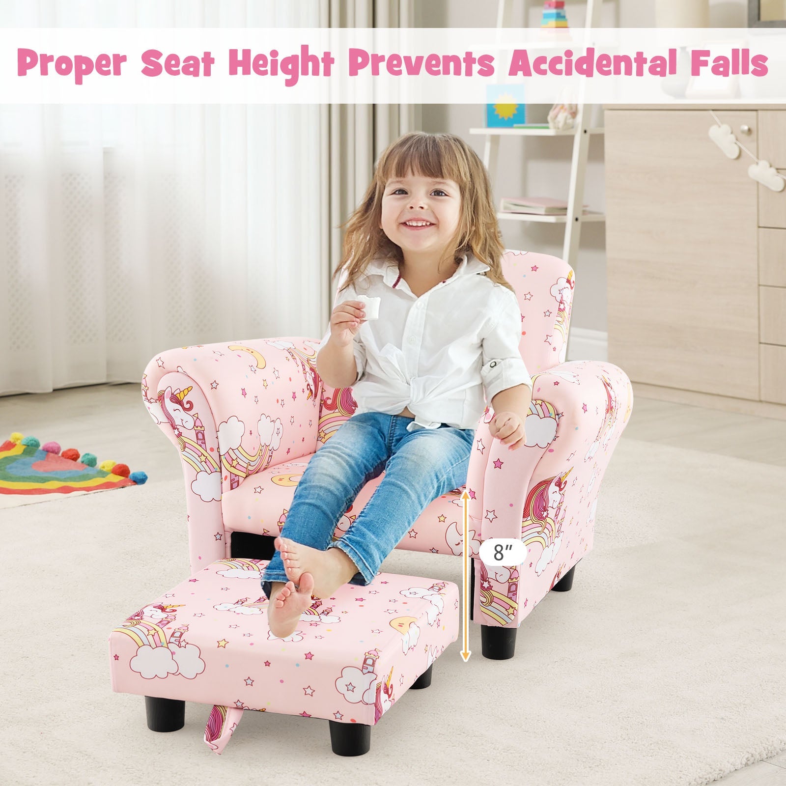Kids Single Sofa with Cute Patterns Ergonomic Backrest and Armrests