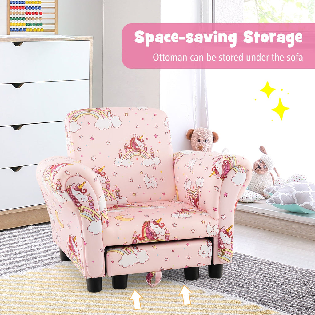 Kids Single Sofa with Cute Patterns Ergonomic Backrest and Armrests