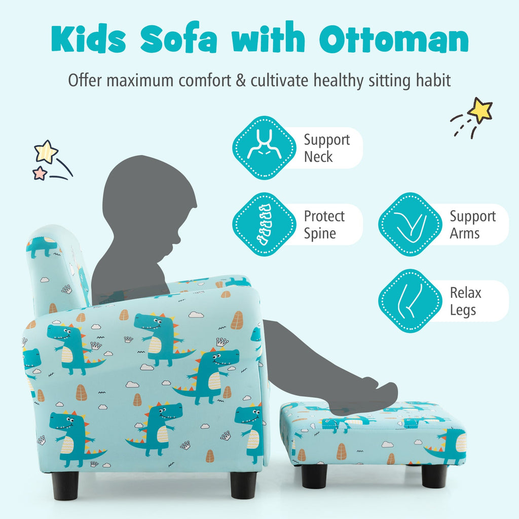 Kids Single Sofa with Cute Patterns Ergonomic Backrest and Armrests