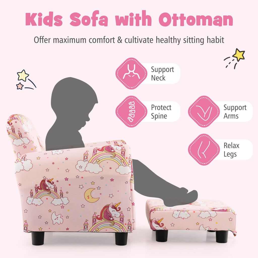 Kids Single Sofa with Cute Patterns Ergonomic Backrest and Armrests