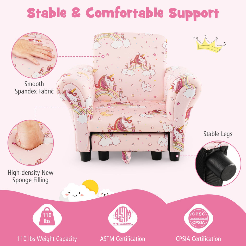 Kids Single Sofa with Cute Patterns Ergonomic Backrest and Armrests