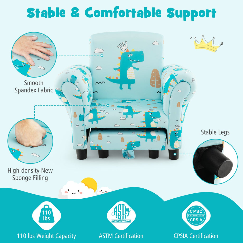 Kids Single Sofa with Cute Patterns Ergonomic Backrest and Armrests
