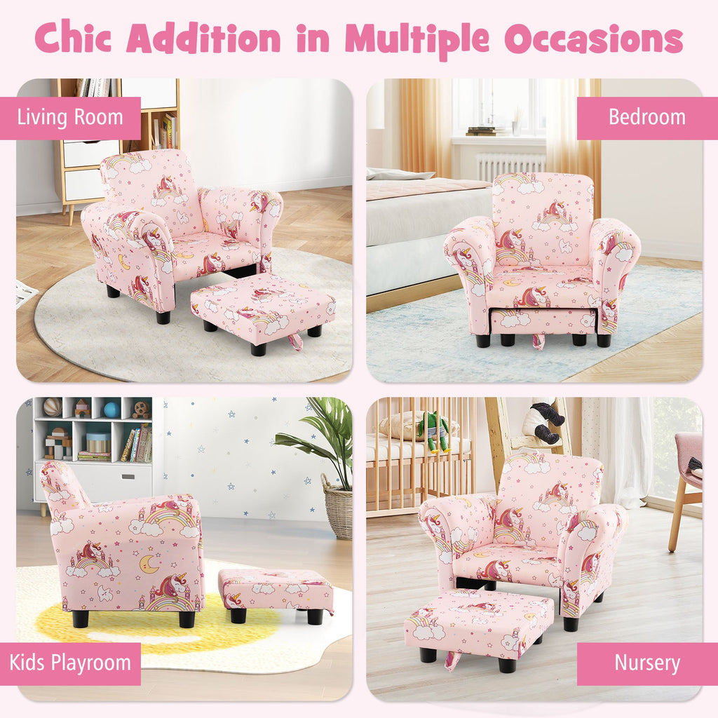 Kids Single Sofa with Cute Patterns Ergonomic Backrest and Armrests