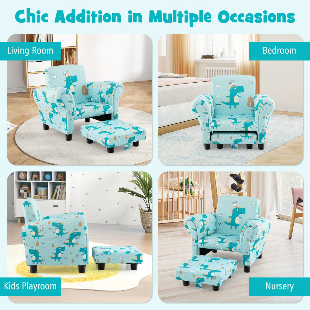 Kids Single Sofa with Cute Patterns Ergonomic Backrest and Armrests