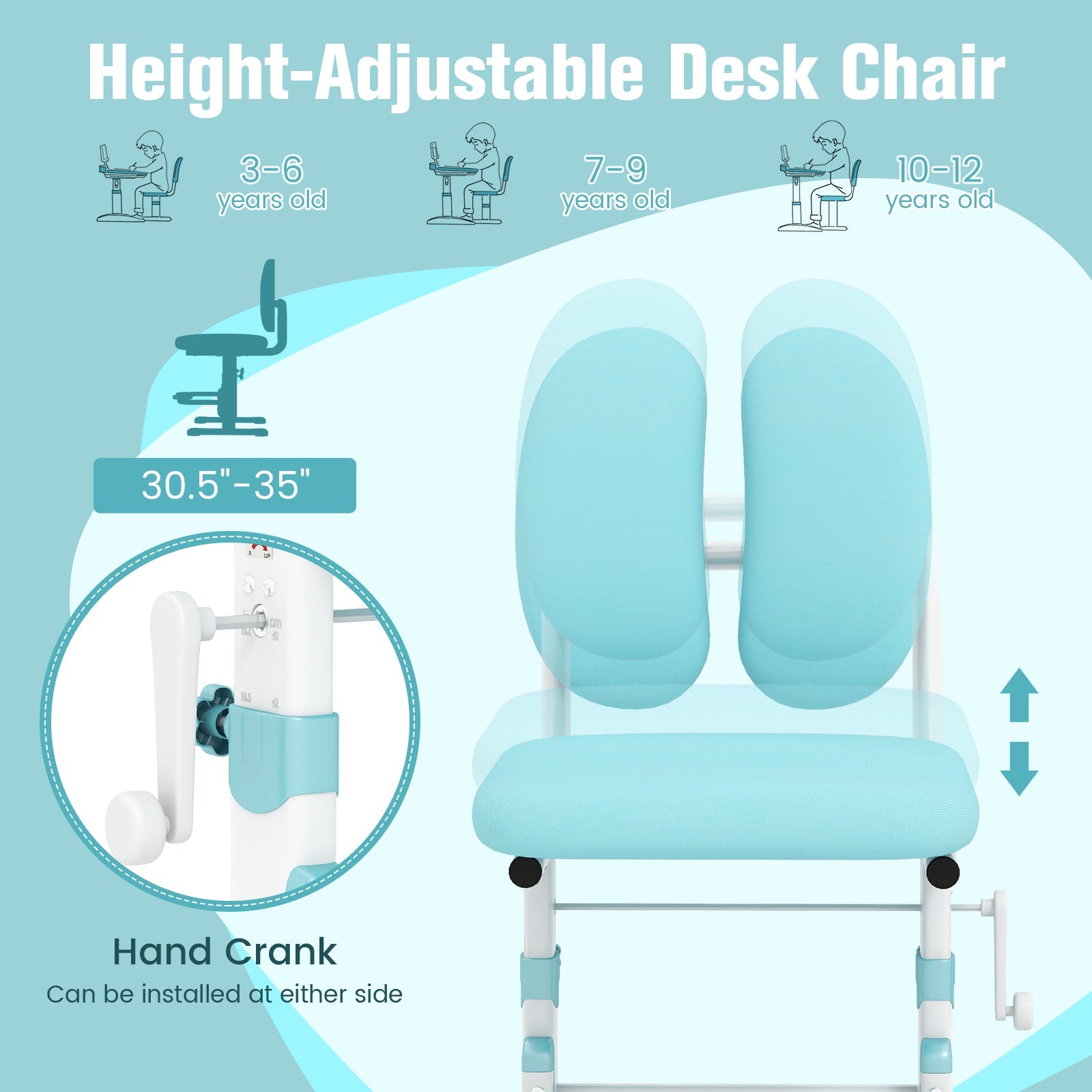 Ergonomic Height-adjustable Kids Study Chair with Double Back Support
