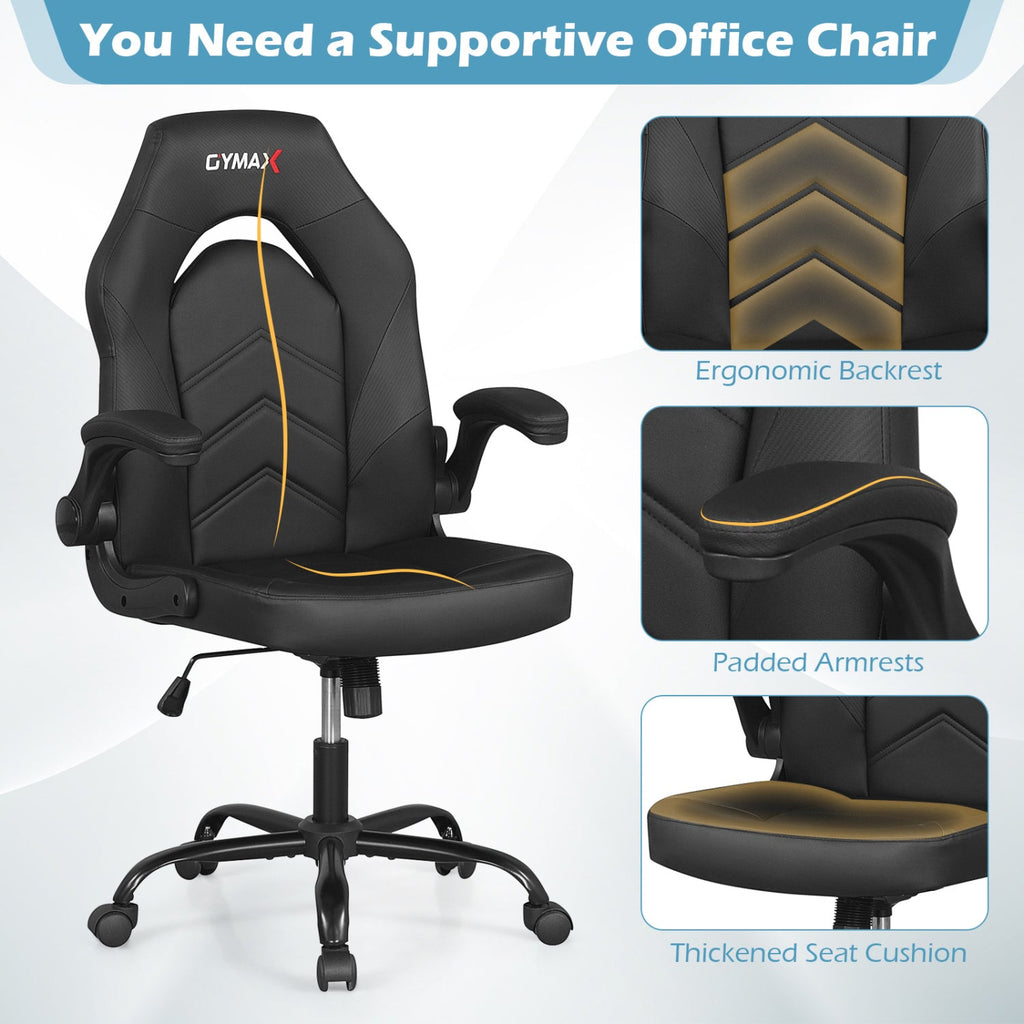 Leather Office Chair Ergonomic Computer Desk Chair with Flip-up Armrests