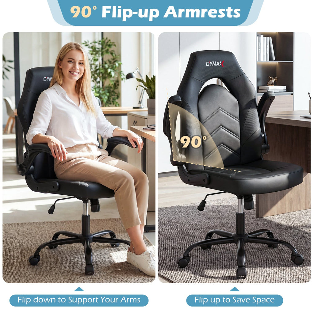 Leather Office Chair Ergonomic Computer Desk Chair with Flip-up Armrests