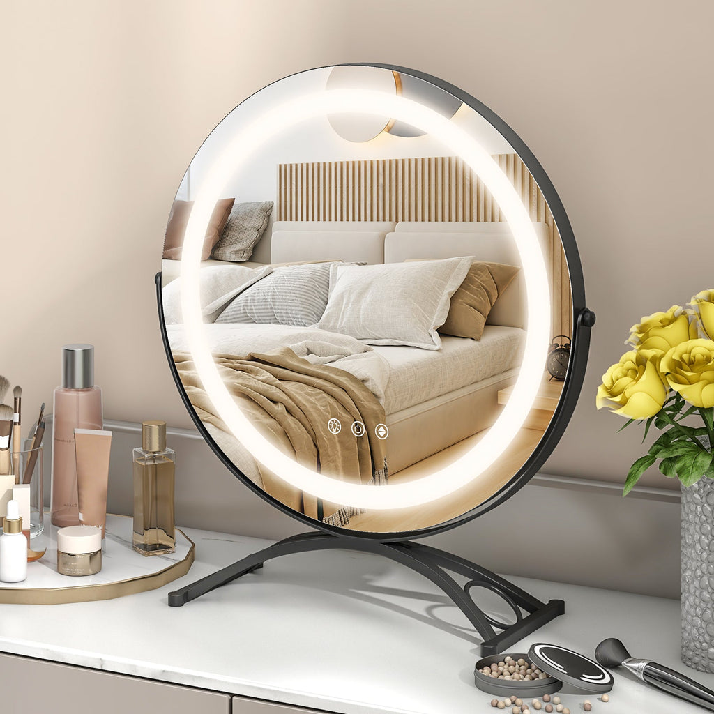 16 x 16 Inch Round LED Vanity Mirror with 3-Color Lighting and Brightness Dimming