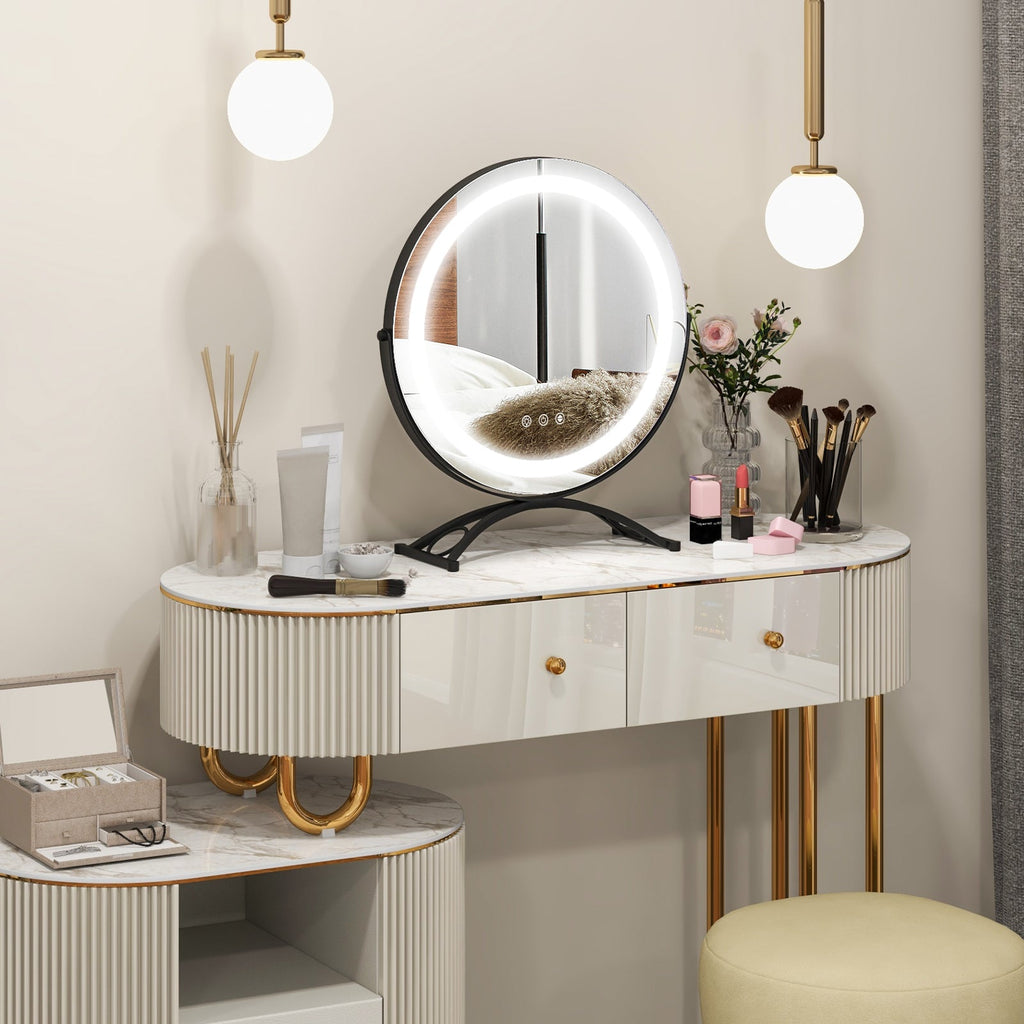 16 x 16 Inch Round LED Vanity Mirror with 3-Color Lighting and Brightness Dimming