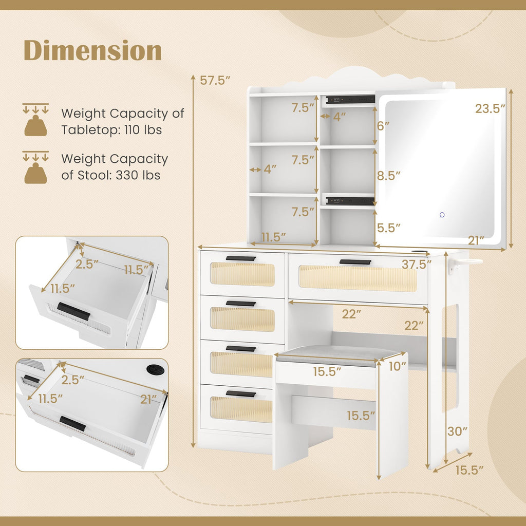 Makeup Vanity Desk with Mirror and Charging Station-White
