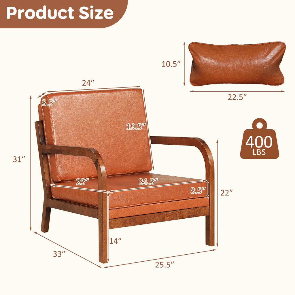 Modern Accent Chair Faux Leather Linen Fabric Upholstered Armchair