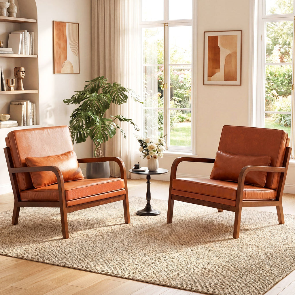 Modern Accent Chair Faux Leather Linen Fabric Upholstered Armchair