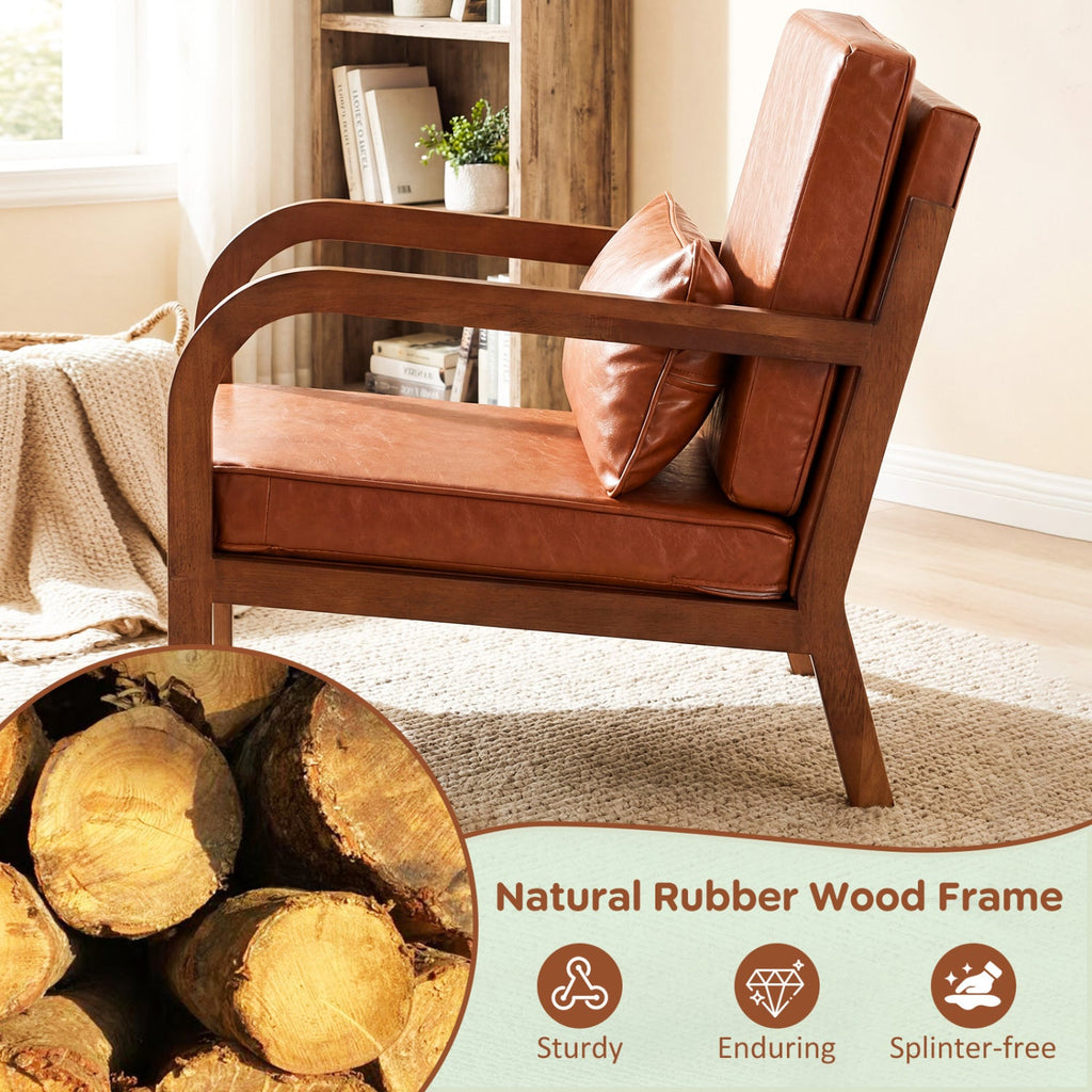 Modern Accent Chair Faux Leather Linen Fabric Upholstered Armchair