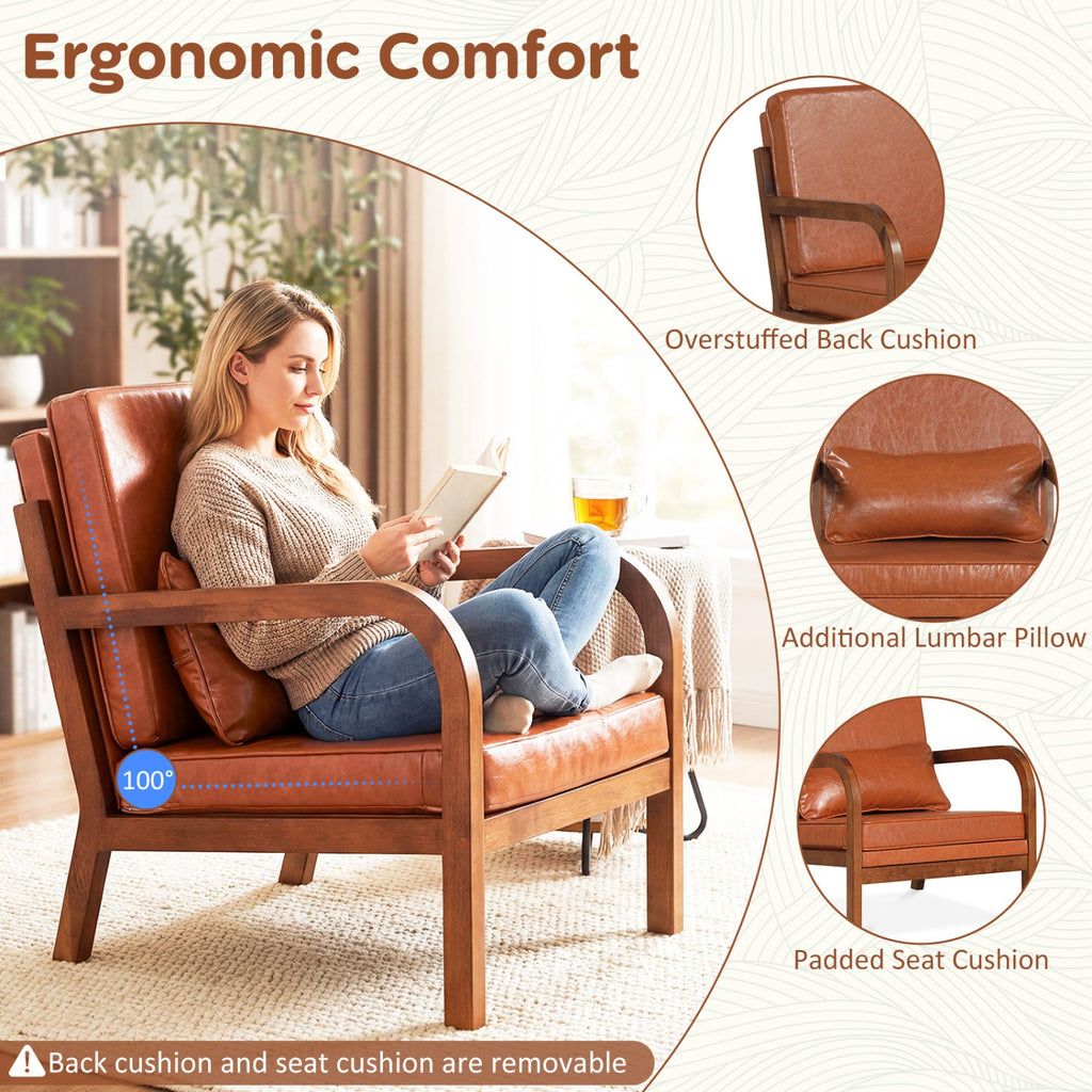 Modern Accent Chair Faux Leather Linen Fabric Upholstered Armchair