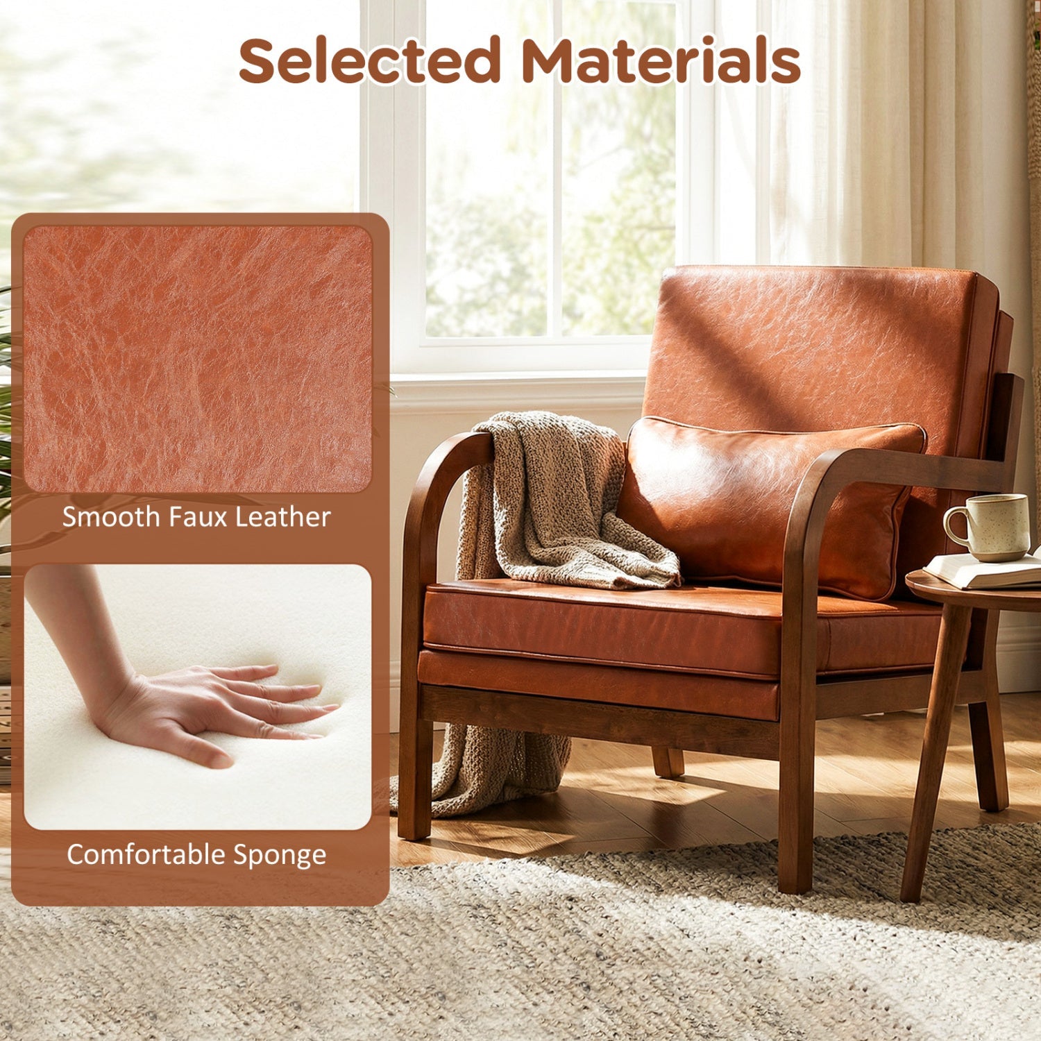 Modern Accent Chair Faux Leather Linen Fabric Upholstered Armchair