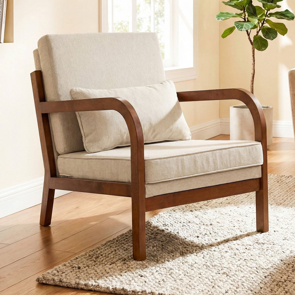 Modern Accent Chair Faux Leather Linen Fabric Upholstered Armchair