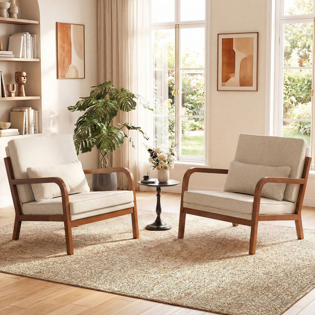 Modern Accent Chair Faux Leather Linen Fabric Upholstered Armchair