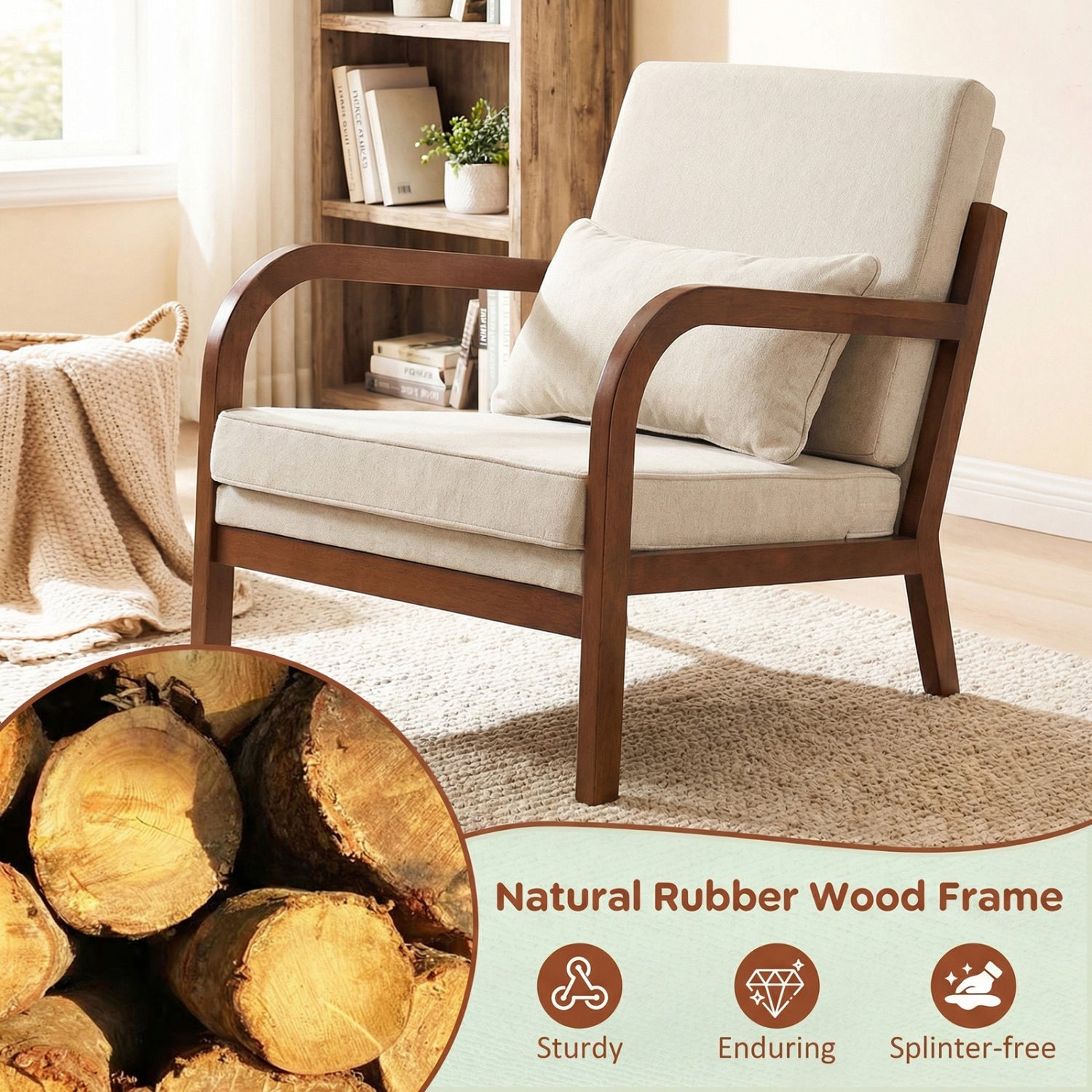 Modern Accent Chair Faux Leather Linen Fabric Upholstered Armchair