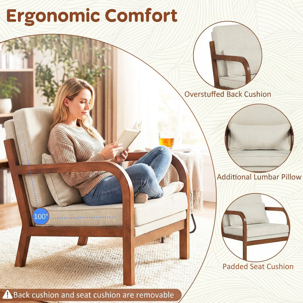 Modern Accent Chair Faux Leather Linen Fabric Upholstered Armchair