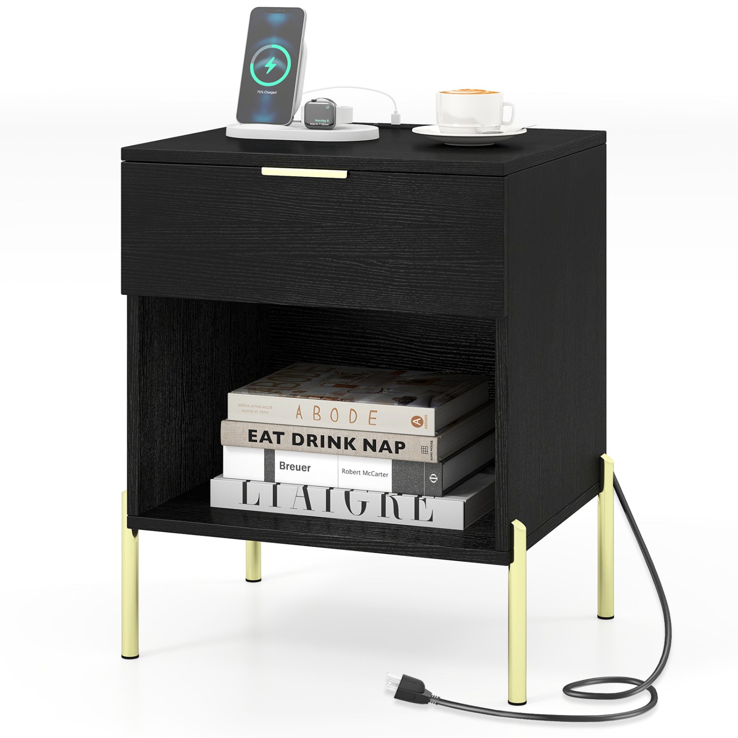 Nightstand with Charging Station and Storage Drawer
