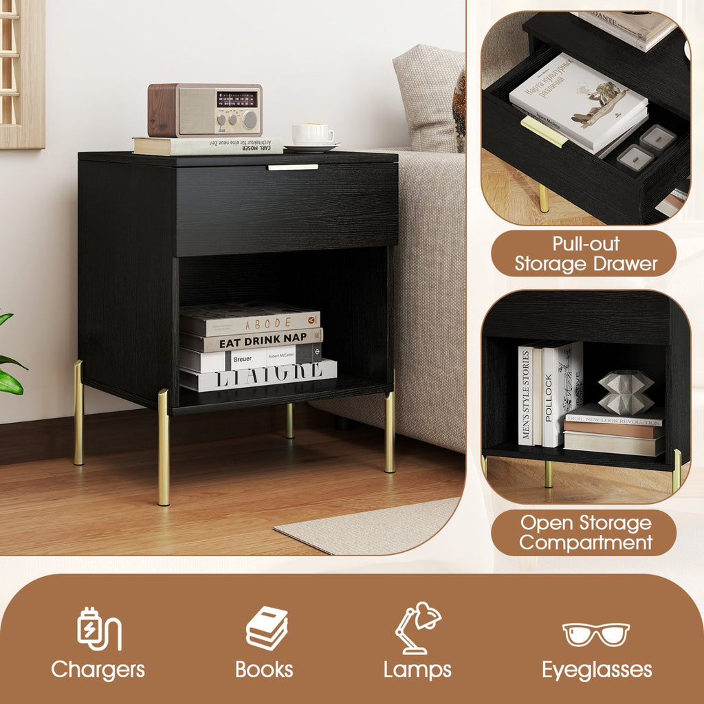 Nightstand with Charging Station and Storage Drawer