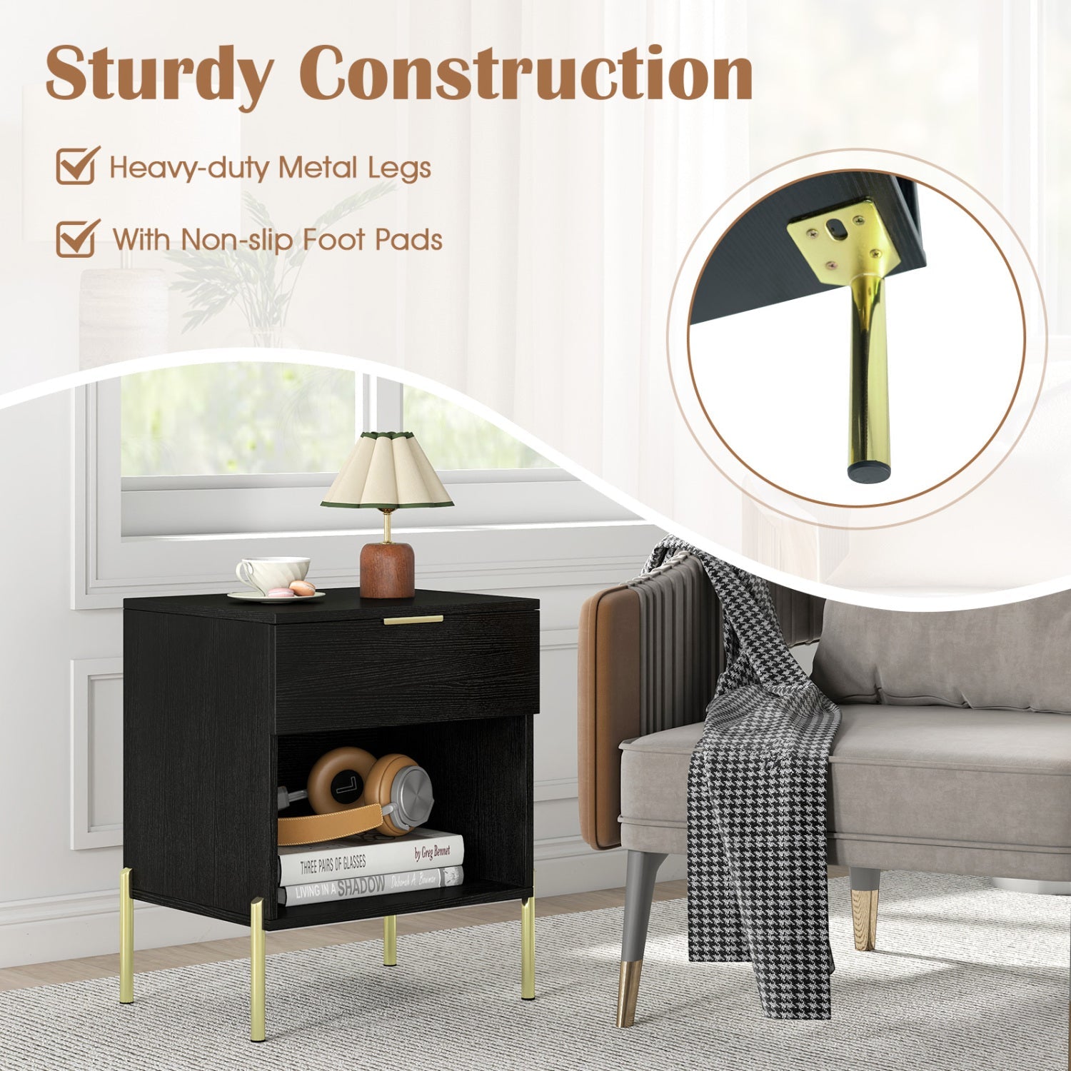 Nightstand with Charging Station and Storage Drawer