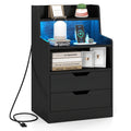 Nightstand with LED Light and Charging Station for Living Room Bedroom-White