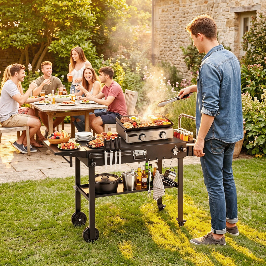 Foldable Grill Cart with 31" Tabletop & Storage Shelf