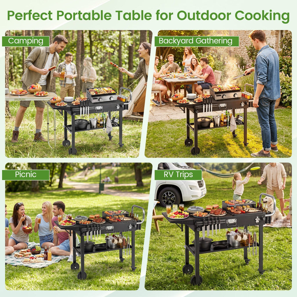Foldable Grill Cart with 31" Tabletop & Storage Shelf