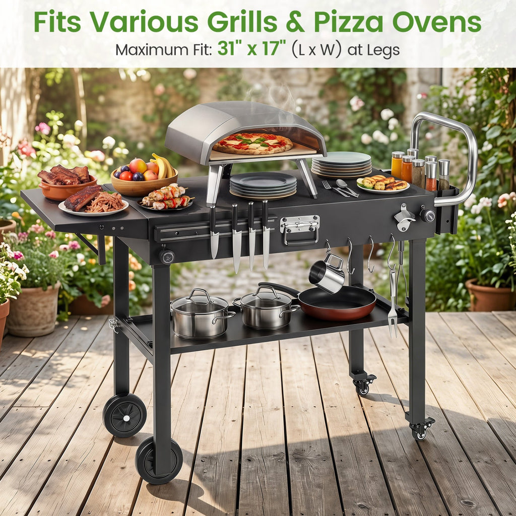 Foldable Grill Cart with 31" Tabletop & Storage Shelf