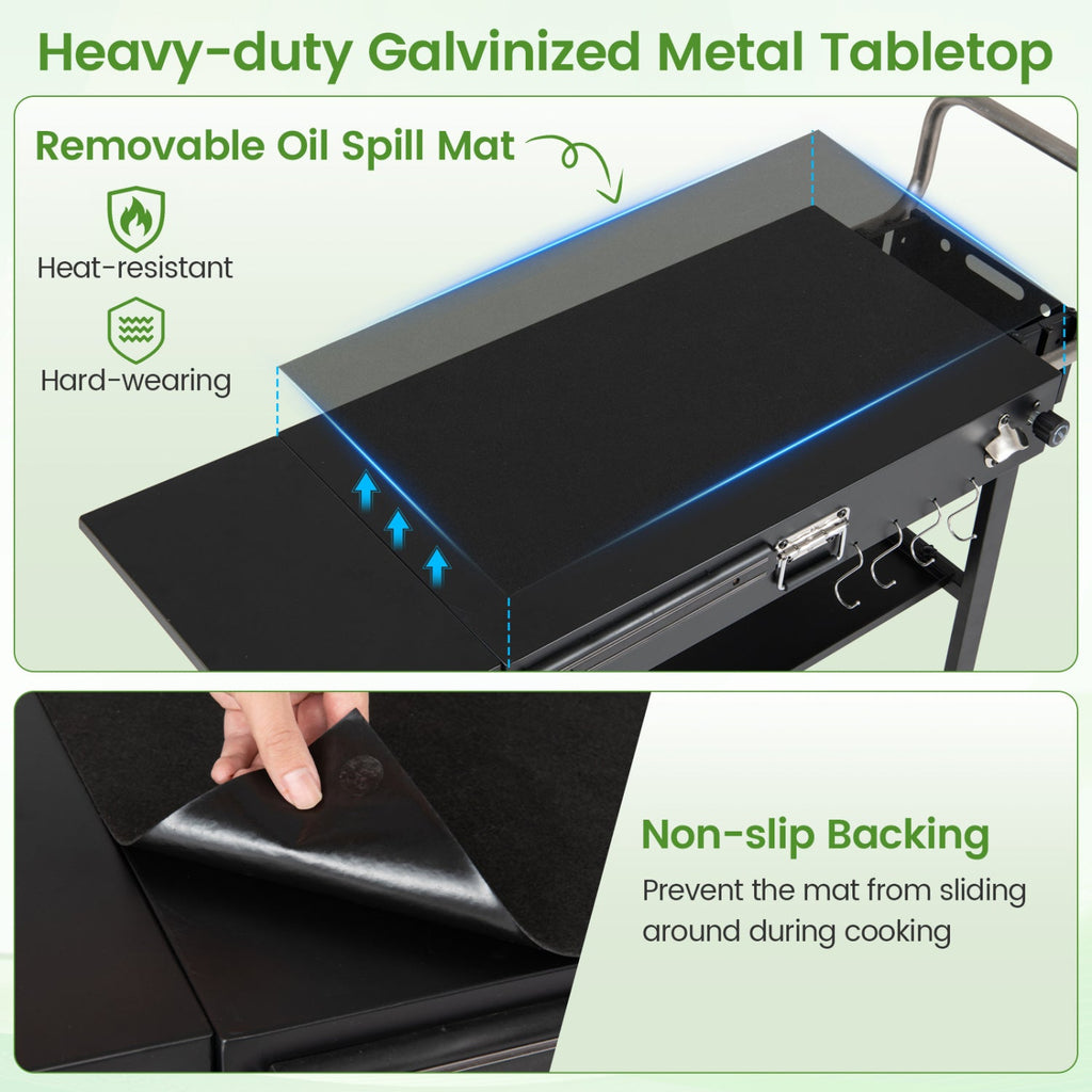 Foldable Grill Cart with 31" Tabletop & Storage Shelf