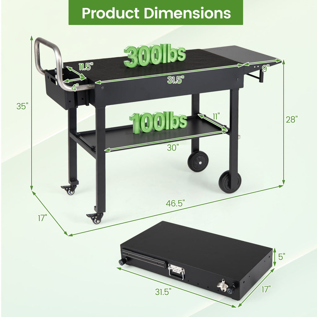 Foldable Grill Cart with 31" Tabletop & Storage Shelf