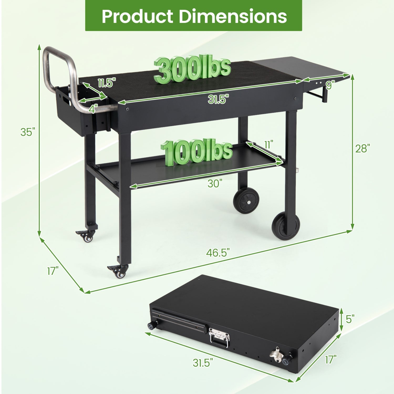 Foldable Grill Cart with 31" Tabletop & Storage Shelf