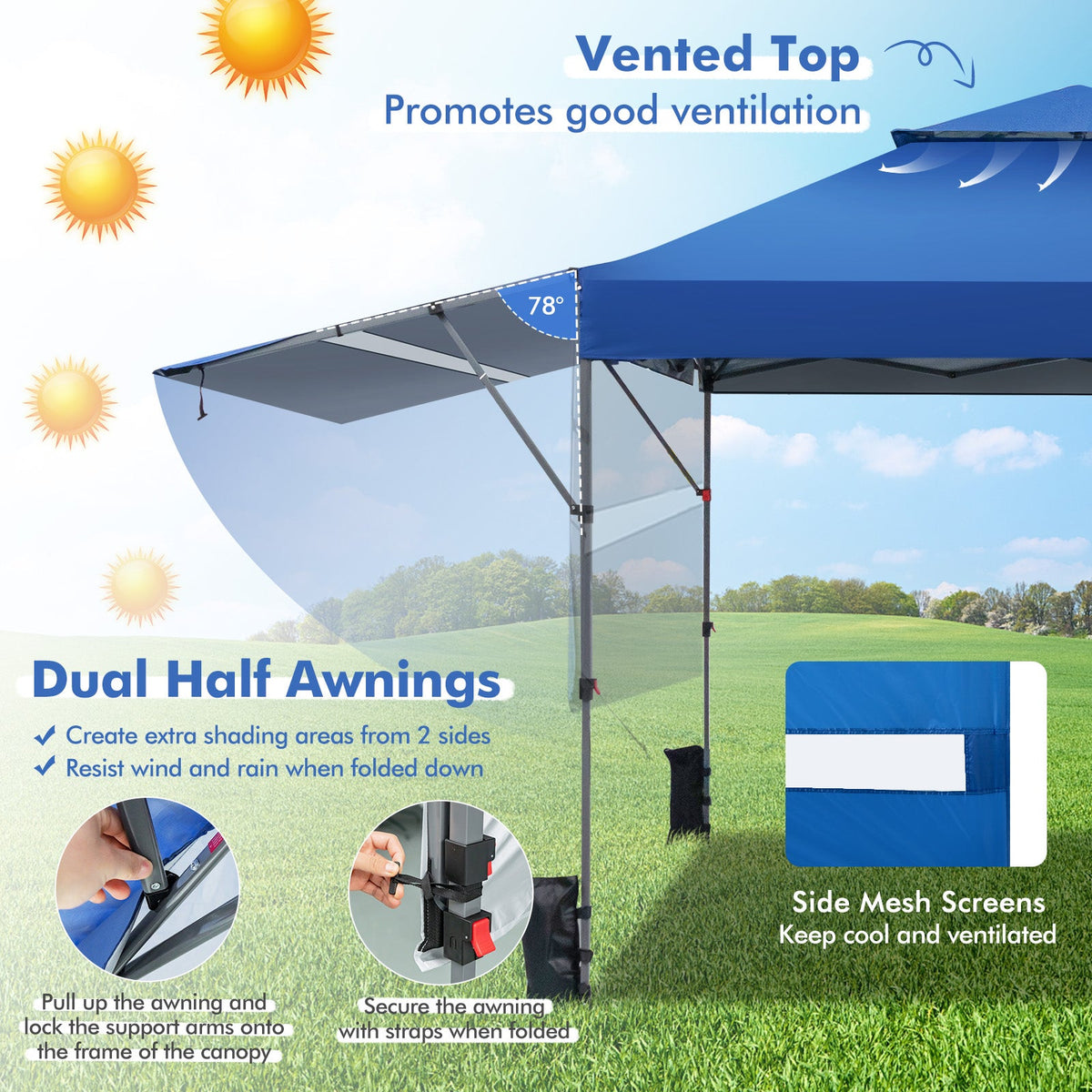 10 x 17.6 Feet Outdoor Instant Pop-up Canopy Tent with Dual Half Awnings