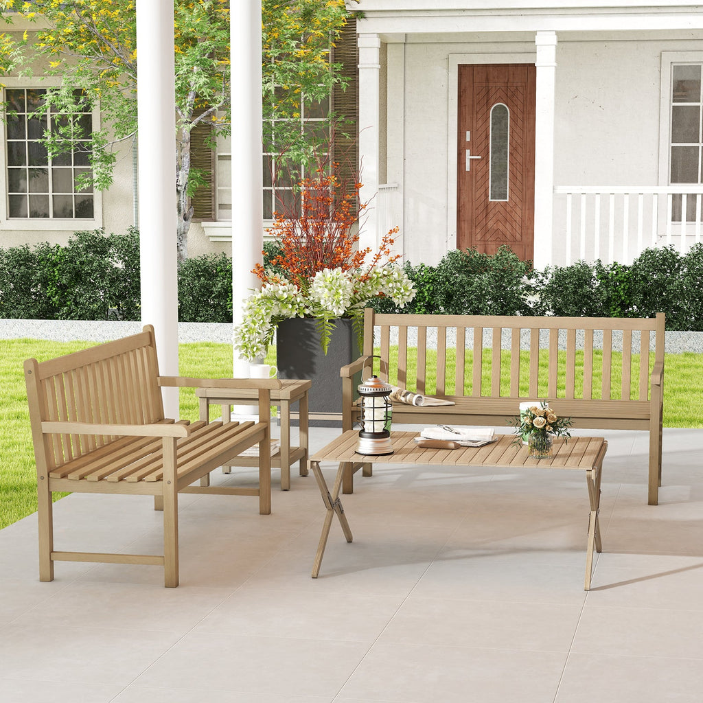 62 Inch Outdoor Teak Wood Bench with Backrest for Yard