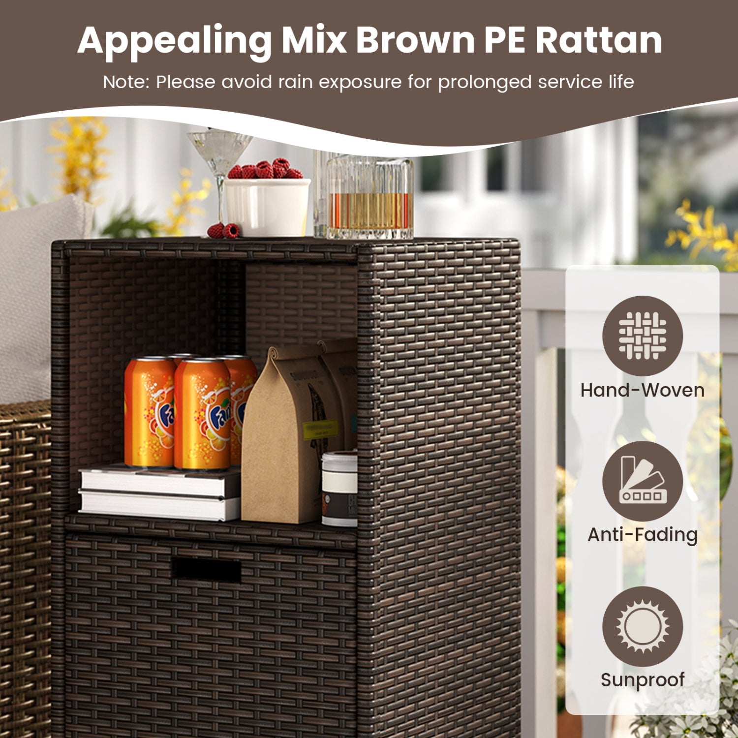 Outdoor Storage Cabinet Patio Wicker Organizer with Drawer