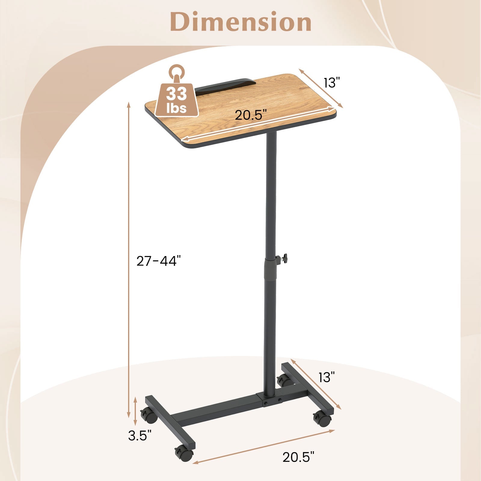 Overbed Rolling Food Tray Table