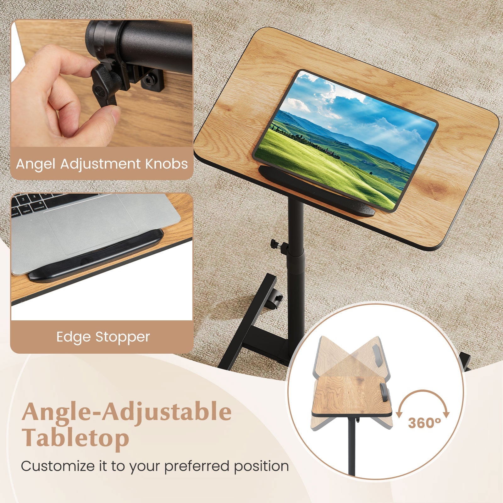 Overbed Rolling Food Tray Table