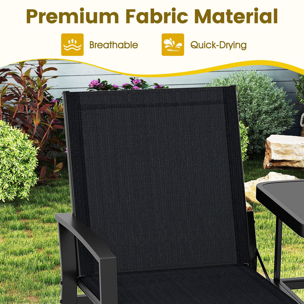 Patio Loveseat with Built-in Table with Breathable Fabric Back-Black
