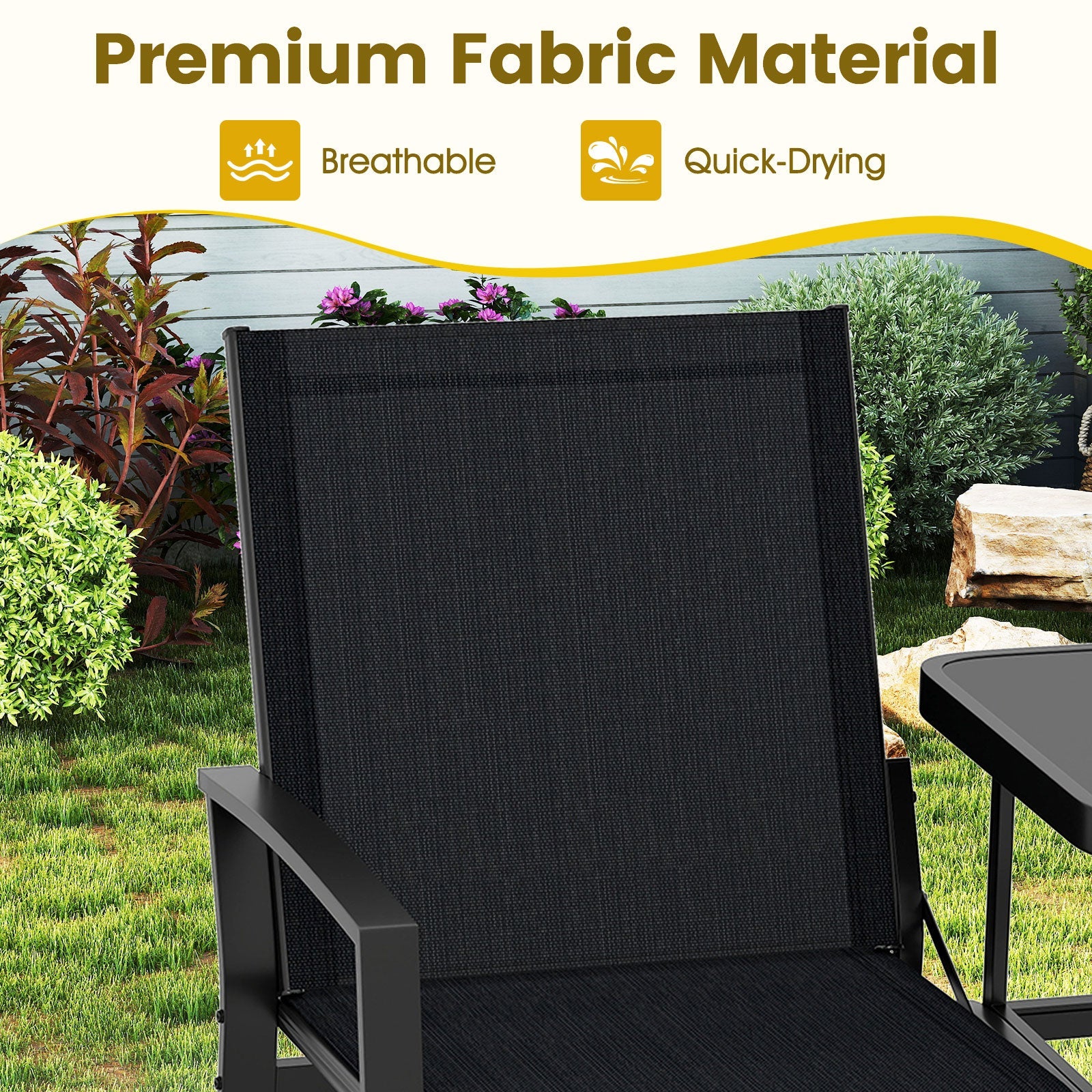 Patio Loveseat with Built-in Table with Breathable Fabric Back-Black
