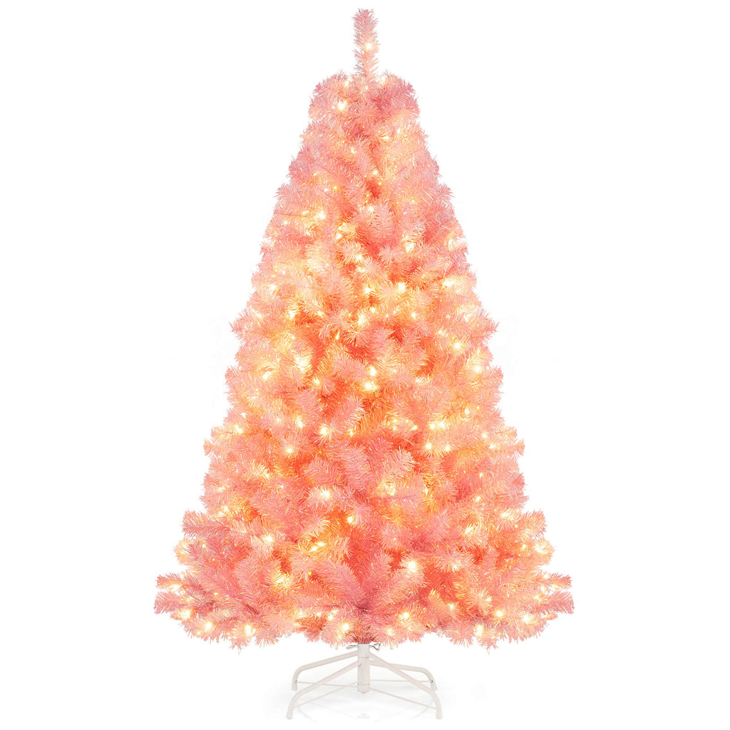 Pre-Lit Tinsel Christmas Tree Artificial Xmas Tree with Lush Branch Tips Holiday Decoration