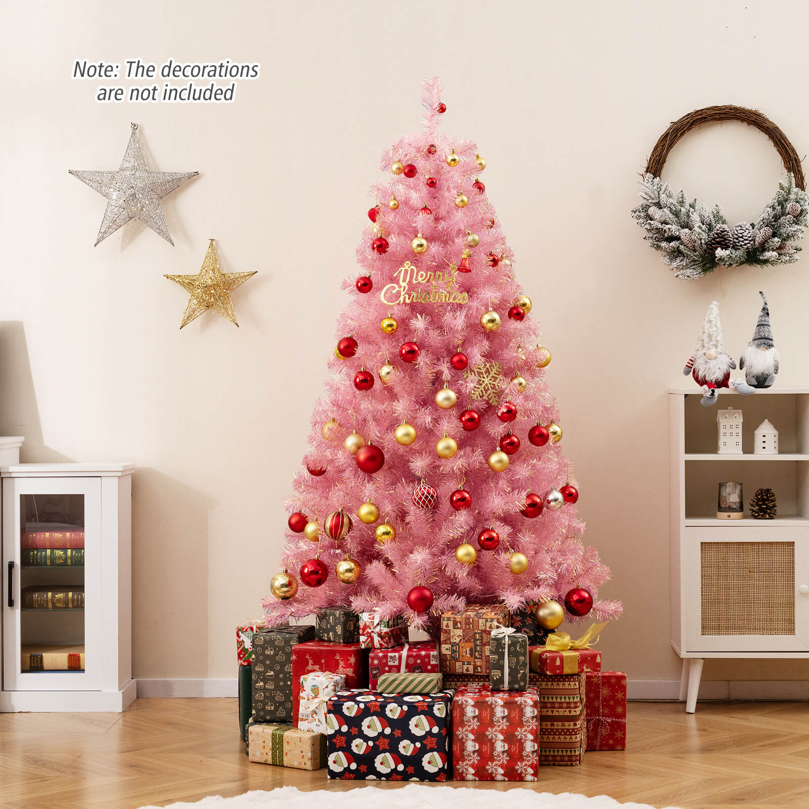 Pre-Lit Tinsel Christmas Tree Artificial Xmas Tree with Lush Branch Tips Holiday Decoration