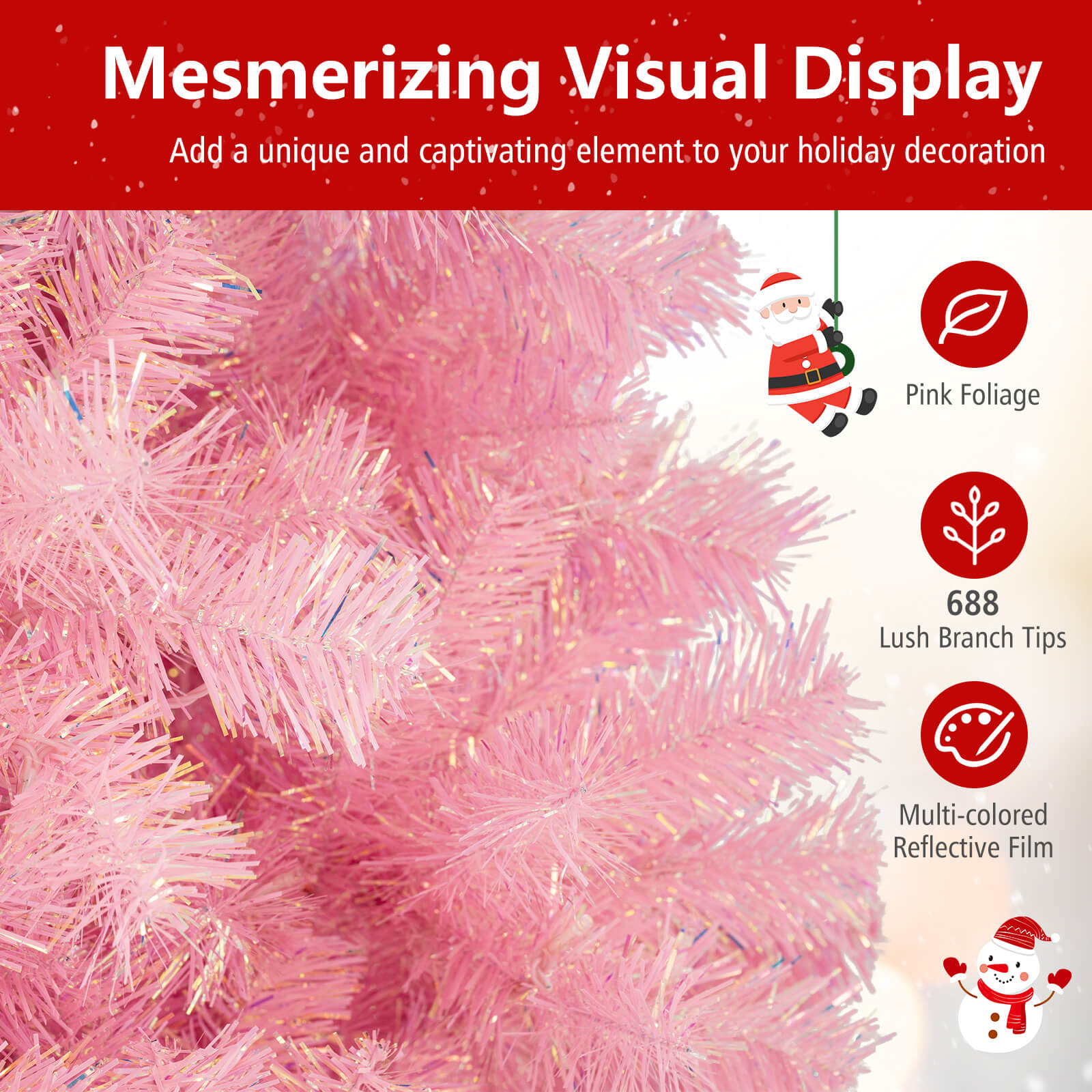 Pre-Lit Tinsel Christmas Tree Artificial Xmas Tree with Lush Branch Tips Holiday Decoration