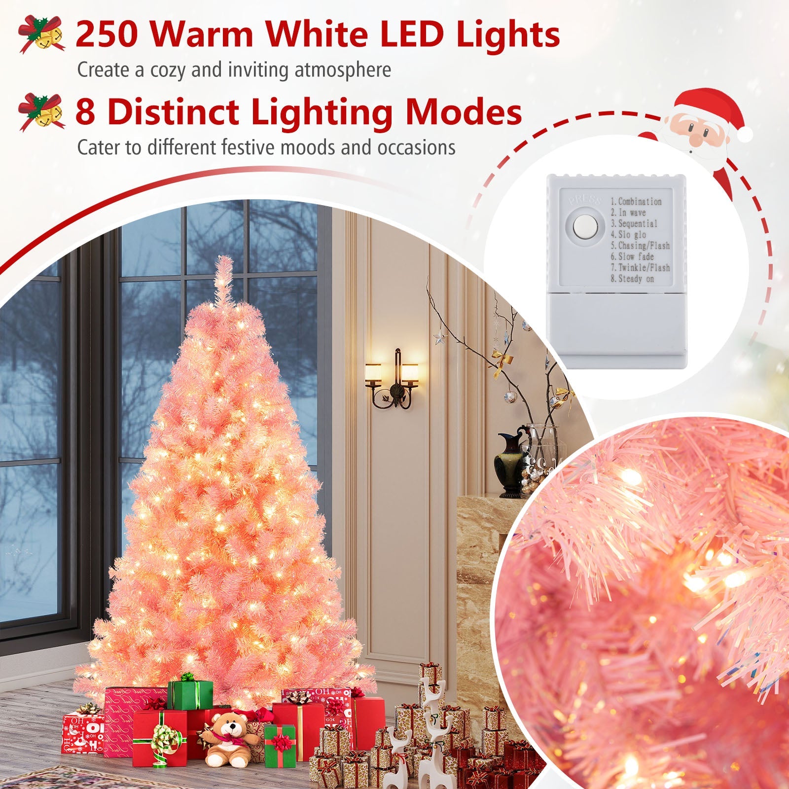 Pre-Lit Tinsel Christmas Tree Artificial Xmas Tree with Lush Branch Tips Holiday Decoration