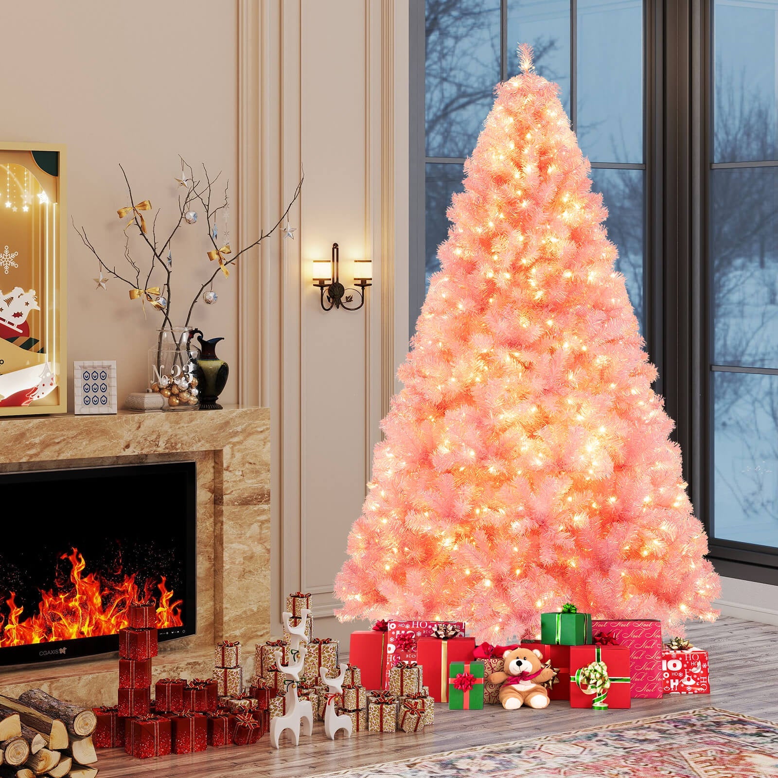 Pre-Lit Tinsel Christmas Tree Artificial Xmas Tree with Lush Branch Tips Holiday Decoration
