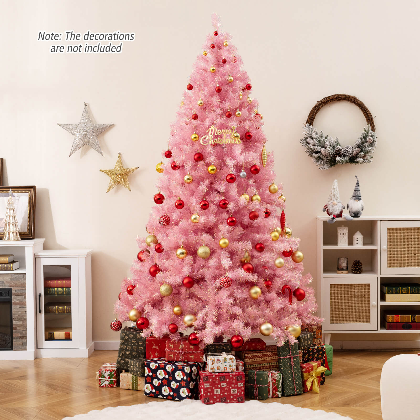 Pre-Lit Tinsel Christmas Tree Artificial Xmas Tree with Lush Branch Tips Holiday Decoration