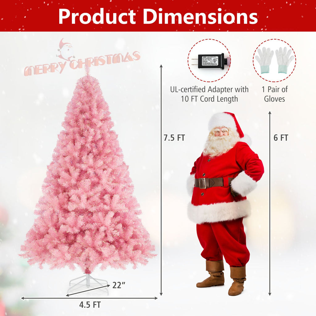 Pre-Lit Tinsel Christmas Tree Artificial Xmas Tree with Lush Branch Tips Holiday Decoration