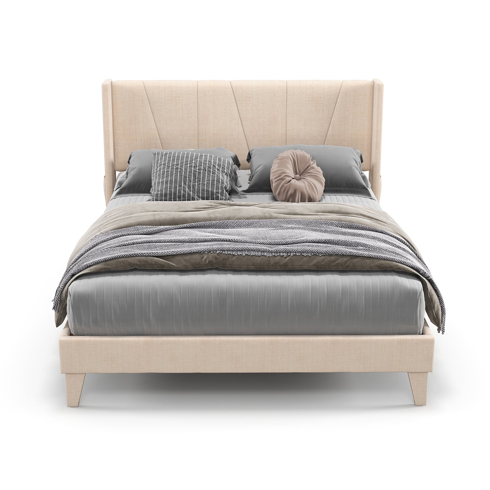 Full/Queen Size Upholstered Bed Frame with Geometric Wingback Headboard