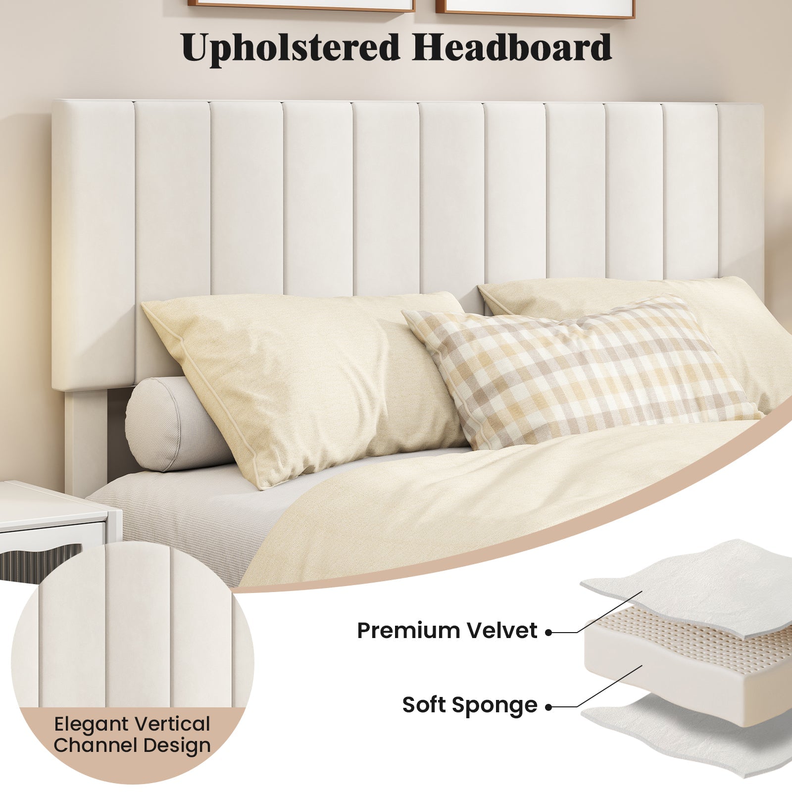 Full Size Velvet Upholstered Platform Bed Frame